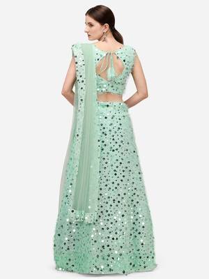 Sea Green Sequinned Embroidered Semi-Stitched Lehenga & Unstitched Blouse with Dupatta 3