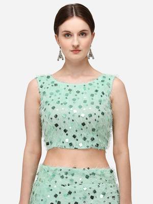 Sea Green Sequinned Embroidered Semi-Stitched Lehenga & Unstitched Blouse with Dupatta 4