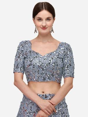 Grey Sequinned Embroidered Semi-Stitched Lehenga & Unstitched Blouse with Dupatta 4
