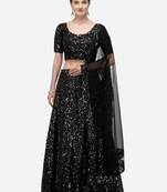 Black Sequinned Embroidered Semi-Stitched Lehenga & Unstitched Blouse with Dupatta