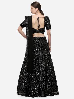Black Sequinned Embroidered Semi-Stitched Lehenga & Unstitched Blouse with Dupatta 3