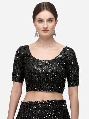 Black Sequinned Embroidered Semi-Stitched Lehenga & Unstitched Blouse with Dupatta 4