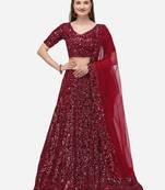 Maroon Sequinned Embroidered Semi-Stitched Lehenga & Unstitched Blouse with Dupatta