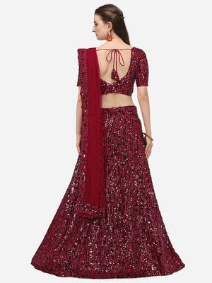 Maroon Sequinned Embroidered Semi-Stitched Lehenga & Unstitched Blouse with Dupatta 3