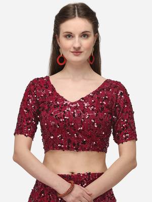 Maroon Sequinned Embroidered Semi-Stitched Lehenga & Unstitched Blouse with Dupatta 4