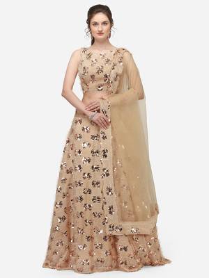 Cream Sequinned Embroidered Semi-Stitched Lehenga & Unstitched Blouse with Dupatta 1