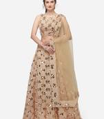 Cream Sequinned Embroidered Semi-Stitched Lehenga & Unstitched Blouse with Dupatta
