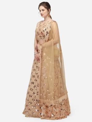 Cream Sequinned Embroidered Semi-Stitched Lehenga & Unstitched Blouse with Dupatta 2