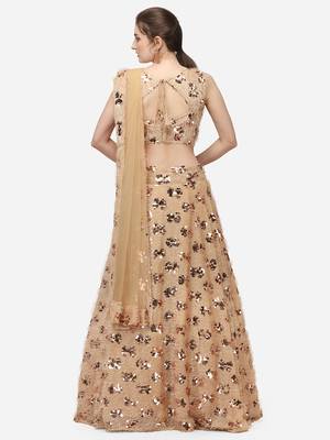 Cream Sequinned Embroidered Semi-Stitched Lehenga & Unstitched Blouse with Dupatta 3