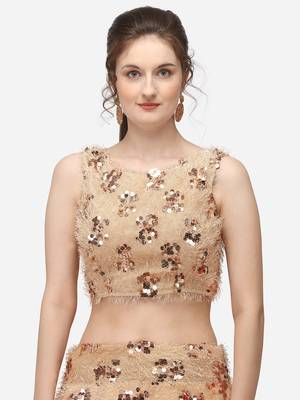 Cream Sequinned Embroidered Semi-Stitched Lehenga & Unstitched Blouse with Dupatta 4