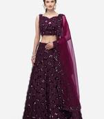 Purple Sequinned Embroidered Semi-Stitched Lehenga & Unstitched Blouse with Dupatta