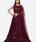 Maroon Sequinned Embroidered Semi-Stitched Lehenga & Unstitched Blouse with Dupatta