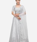 White Net Sequinned Embroidered Semi-Stitched Lehenga & Unstitched Blouse with Dupatta