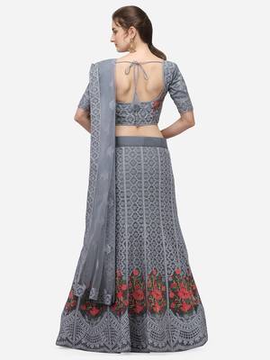 Grey Embroidered Semi-Stitched Lehenga & Unstitched Blouse with Dupatta 3