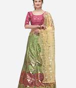 Green Woven Design Semi-Stitched Lehenga & Unstitched Blouse with Dupatta