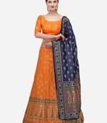 Orange Woven Design Semi-Stitched Lehenga & Unstitched Blouse with Dupatta