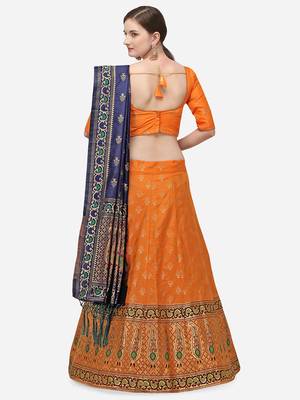 Orange Woven Design Semi-Stitched Lehenga & Unstitched Blouse with Dupatta 3