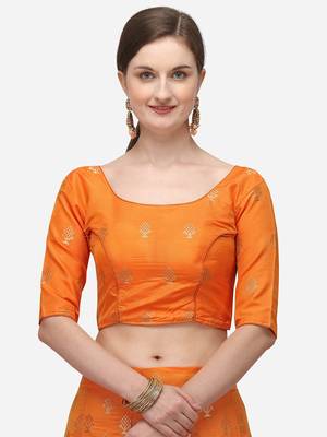 Orange Woven Design Semi-Stitched Lehenga & Unstitched Blouse with Dupatta 4
