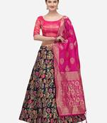 Pink & Blue Woven Design Semi-Stitched Lehenga & Unstitched Blouse with Dupatta