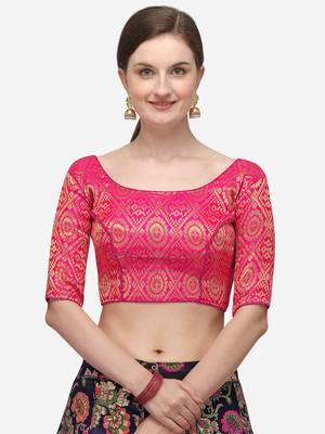 Pink & Blue Woven Design Semi-Stitched Lehenga & Unstitched Blouse with Dupatta 4