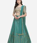 Turquoise & Off-white Embroidered Semi-Stitched Lehenga & Unstitched Blouse with Dupatta