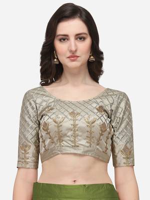 Green & Off-white Embroidered Semi-Stitched Lehenga & Unstitched Blouse with Dupatta 4
