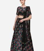 Black Fabric with Multi Sequinned Embroidered Semi-Stitched Lehenga & Unstitched Blouse with Dupatta