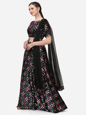 Black Fabric with Multi Sequinned Embroidered Semi-Stitched Lehenga & Unstitched Blouse with Dupatta 2