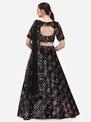 Black Fabric with Multi Sequinned Embroidered Semi-Stitched Lehenga & Unstitched Blouse with Dupatta 3