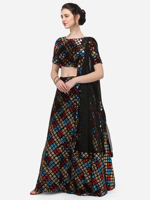 Black Fabric with Multi Sequinned Embroidered Semi-Stitched Lehenga & Unstitched Blouse with Dupatta 2
