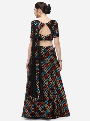 Black Fabric with Multi Sequinned Embroidered Semi-Stitched Lehenga & Unstitched Blouse with Dupatta 3