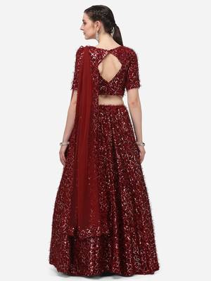 Maroon Sequinned Embroidered Semi-Stitched Lehenga & Unstitched Blouse with Dupatta 3