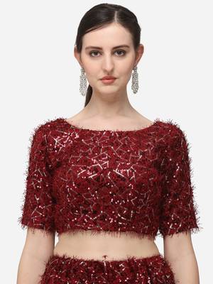 Maroon Sequinned Embroidered Semi-Stitched Lehenga & Unstitched Blouse with Dupatta 4