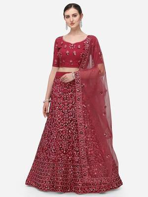 Rose Gold Net Embroidered Semi-Stitched Lehenga & Unstitched Blouse with Dupatta 1