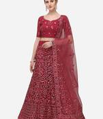 Rose Gold Net Embroidered Semi-Stitched Lehenga & Unstitched Blouse with Dupatta
