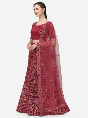Rose Gold Net Embroidered Semi-Stitched Lehenga & Unstitched Blouse with Dupatta 2