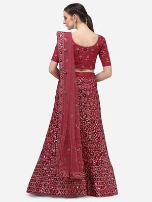 Rose Gold Net Embroidered Semi-Stitched Lehenga & Unstitched Blouse with Dupatta 3