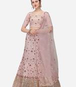 Pink Net Embroidered Semi-Stitched Lehenga & Unstitched Blouse with Dupatta