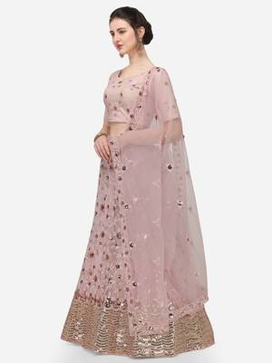 Pink Net Embroidered Semi-Stitched Lehenga & Unstitched Blouse with Dupatta 2