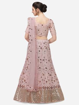 Pink Net Embroidered Semi-Stitched Lehenga & Unstitched Blouse with Dupatta 3