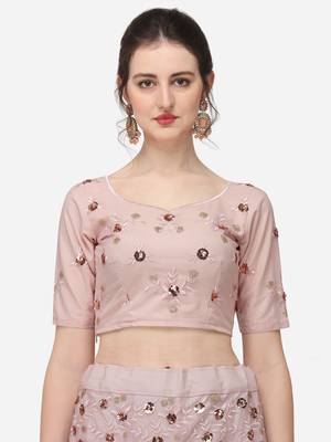 Pink Net Embroidered Semi-Stitched Lehenga & Unstitched Blouse with Dupatta 4