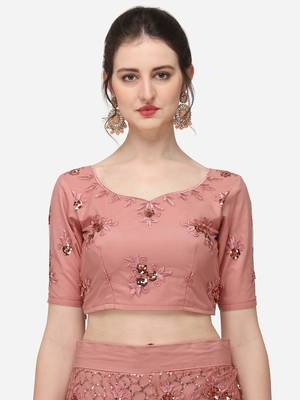 Peach Net Embroidered Semi-Stitched Lehenga & Unstitched Blouse with Dupatta 4