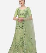 Green Net Embroidered Semi-Stitched Lehenga & Unstitched Blouse with Dupatta