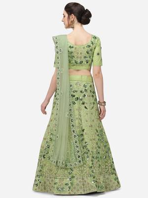 Green Net Embroidered Semi-Stitched Lehenga & Unstitched Blouse with Dupatta 3