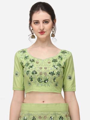 Green Net Embroidered Semi-Stitched Lehenga & Unstitched Blouse with Dupatta 4