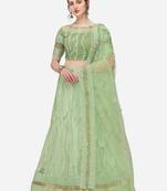 Green Net Embroidered Semi-Stitched Lehenga & Unstitched Blouse with Dupatta