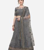 Grey Net Embroidered Semi-Stitched Lehenga & Unstitched Blouse with Dupatta