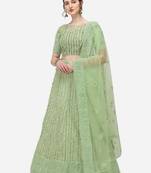 Green Net Embroidered Semi-Stitched Lehenga & Unstitched Blouse with Dupatta
