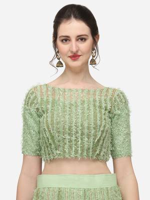 Green Net Embroidered Semi-Stitched Lehenga & Unstitched Blouse with Dupatta 4