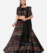 Black Fabric with Multi Sequinned Embroidered Semi-Stitched Lehenga & Unstitched Blouse with Dupatta